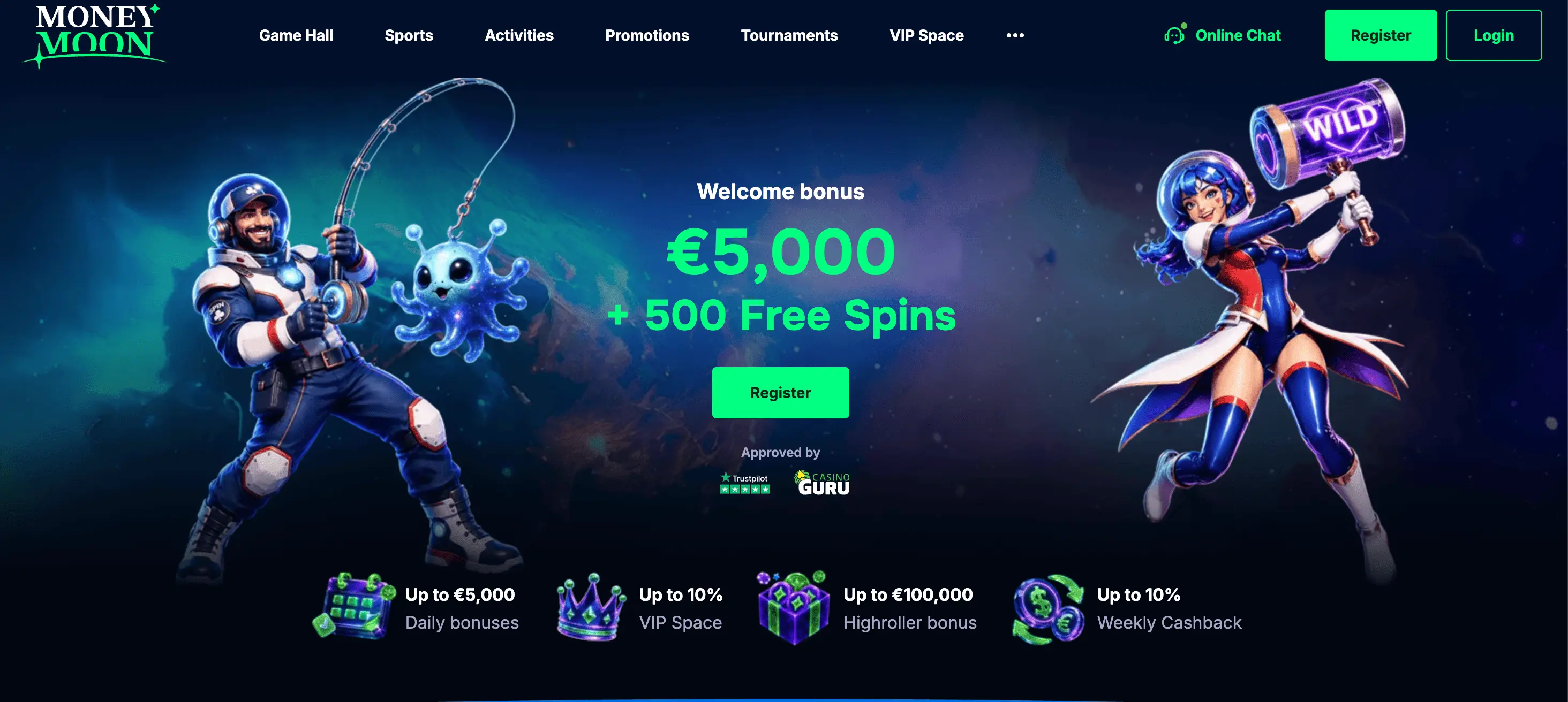 Schermata del sito MoneyMoon Casino
