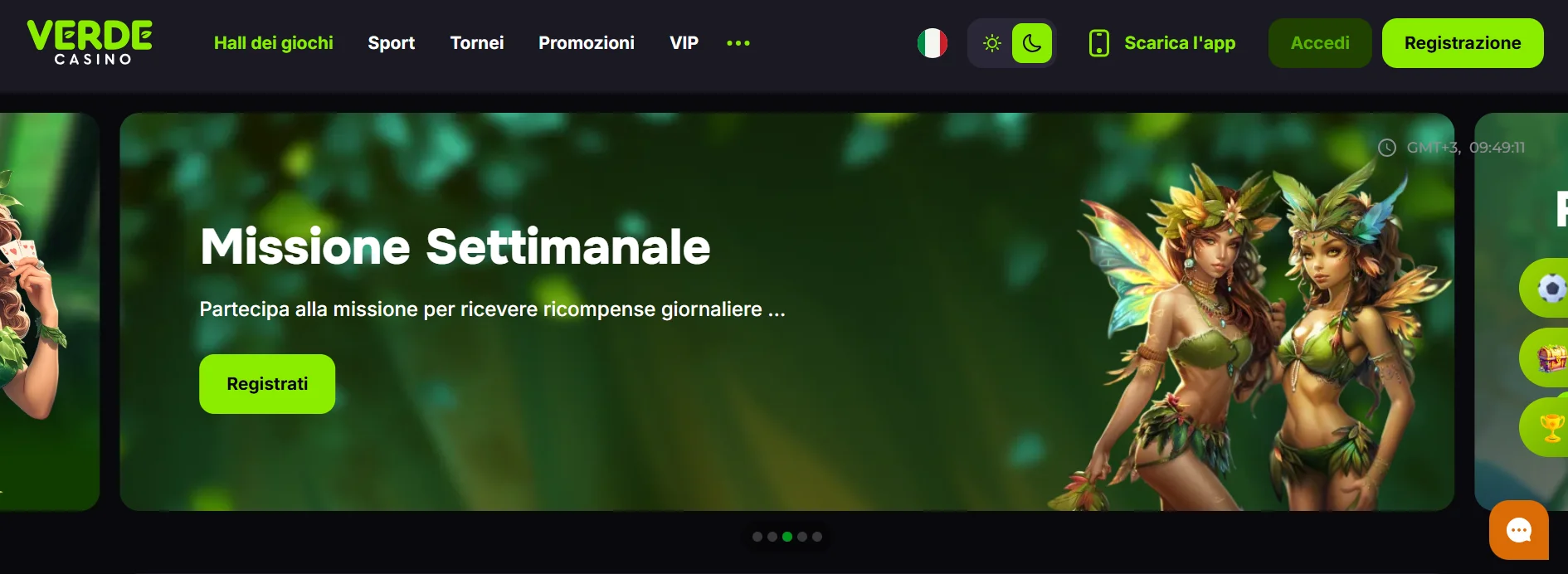 Schermata del sito Verde Casino